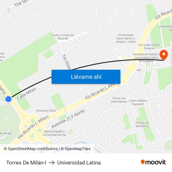 Torres De Milán-I to Universidad Latina map