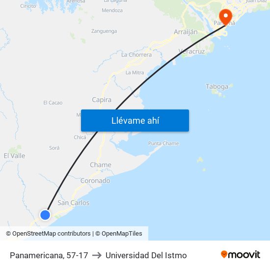 Panamericana, 57-17 to Universidad Del Istmo map