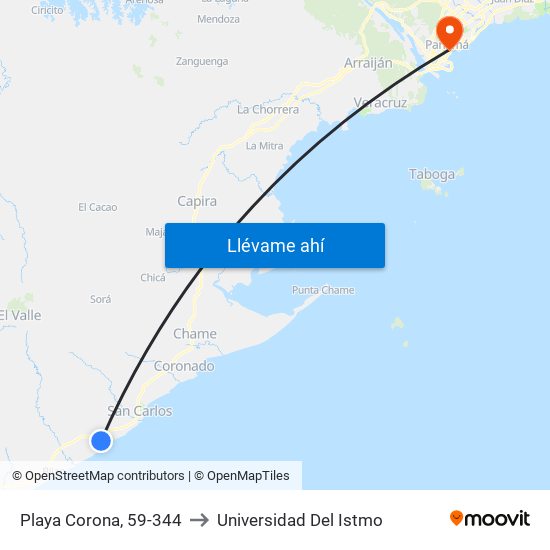 Playa Corona, 59-344 to Universidad Del Istmo map