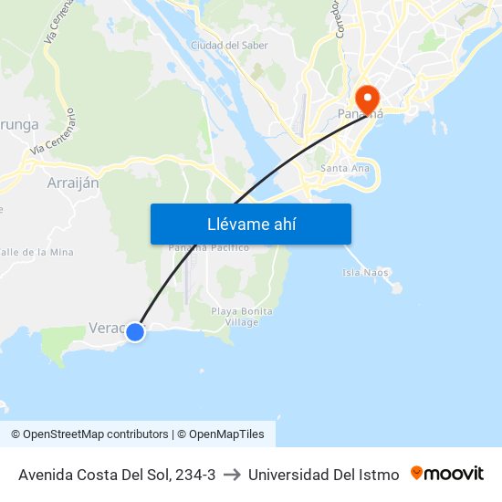 Avenida Costa Del Sol, 234-3 to Universidad Del Istmo map