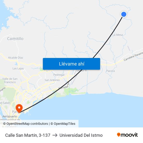 Calle San Martín, 3-137 to Universidad Del Istmo map