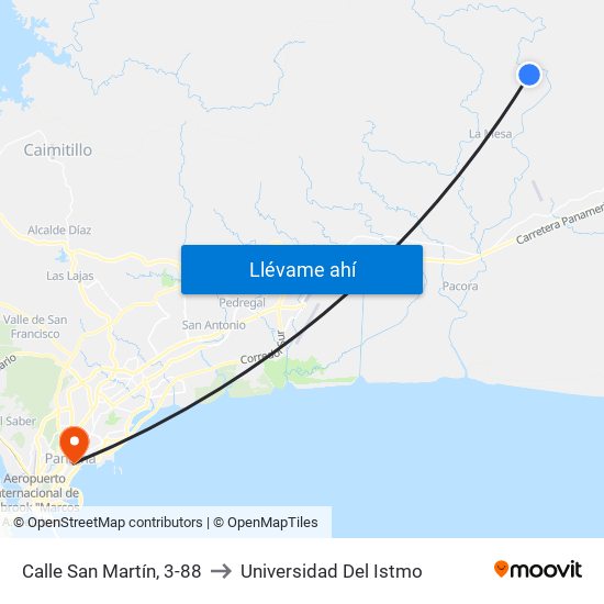 Calle San Martín, 3-88 to Universidad Del Istmo map