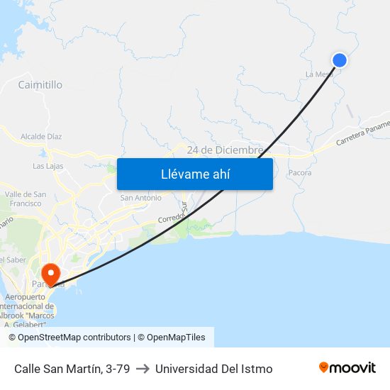 Calle San Martín, 3-79 to Universidad Del Istmo map