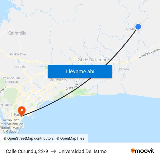 Calle Curundu, 22-9 to Universidad Del Istmo map