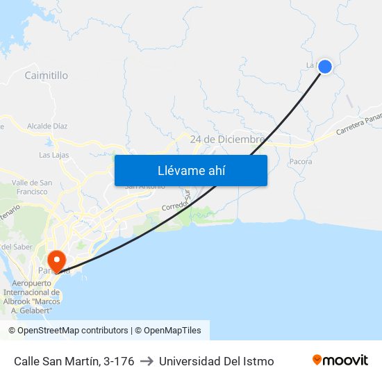 Calle San Martín, 3-176 to Universidad Del Istmo map