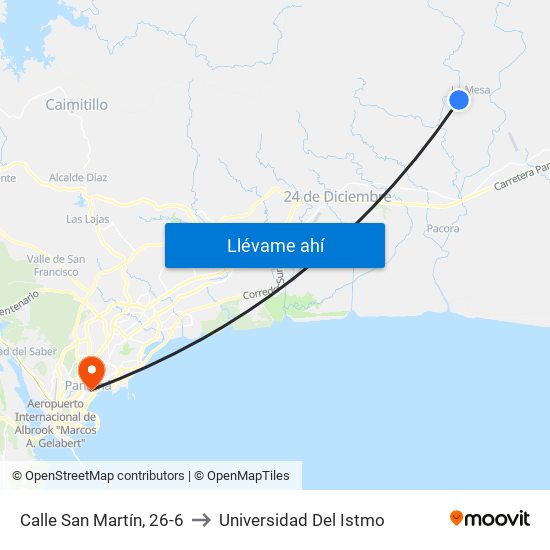 Calle San Martín, 26-6 to Universidad Del Istmo map