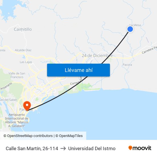 Calle San Martín, 26-114 to Universidad Del Istmo map