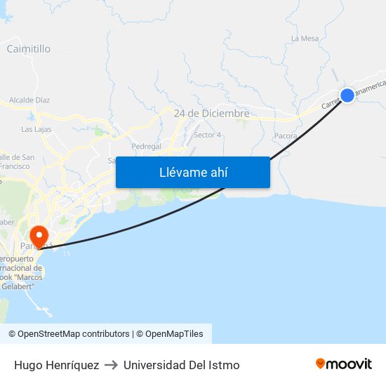 Hugo Henríquez to Universidad Del Istmo map