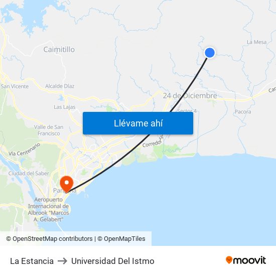 La Estancia to Universidad Del Istmo map