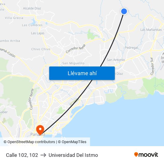 Calle 102, 102 to Universidad Del Istmo map