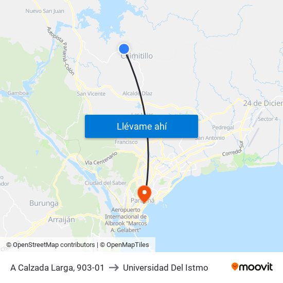 A Calzada Larga, 903-01 to Universidad Del Istmo map