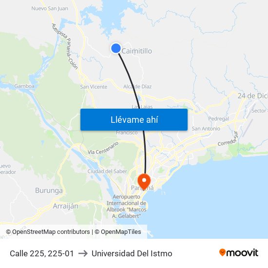 Calle 225, 225-01 to Universidad Del Istmo map