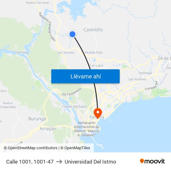 Calle 1001, 1001-47 to Universidad Del Istmo map