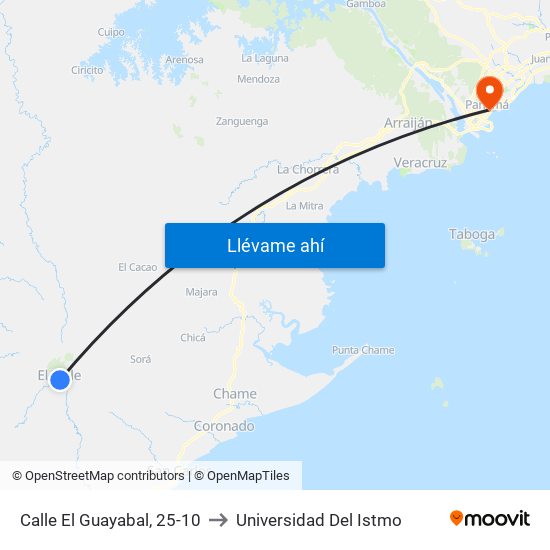 Calle El Guayabal, 25-10 to Universidad Del Istmo map