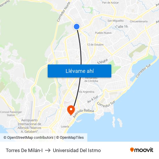 Torres De Milán-I to Universidad Del Istmo map