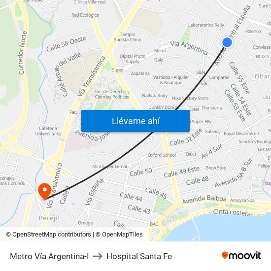 Metro Vía Argentina-I to Hospital Santa Fe map