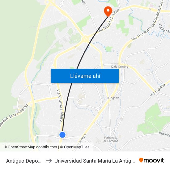 Antiguo Deposito-R to Universidad Santa María La Antigua - Usma map