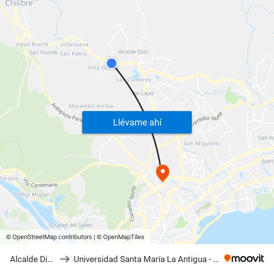 Alcalde Diaz-I to Universidad Santa María La Antigua - Usma map