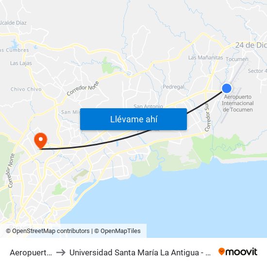 Aeropuerto-I to Universidad Santa María La Antigua - Usma map