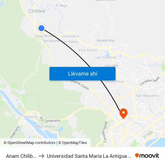 Anam Chilibre-I to Universidad Santa María La Antigua - Usma map