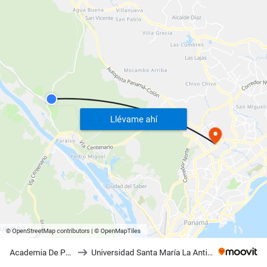 Academia De Policia-R to Universidad Santa María La Antigua - Usma map