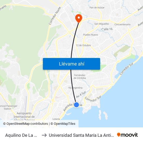 Aquilino De La Guardia to Universidad Santa María La Antigua - Usma map
