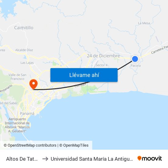 Altos De Tatare-R to Universidad Santa María La Antigua - Usma map