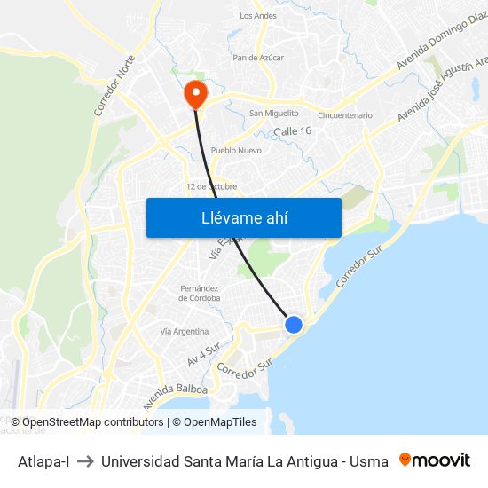 Atlapa-I to Universidad Santa María La Antigua - Usma map