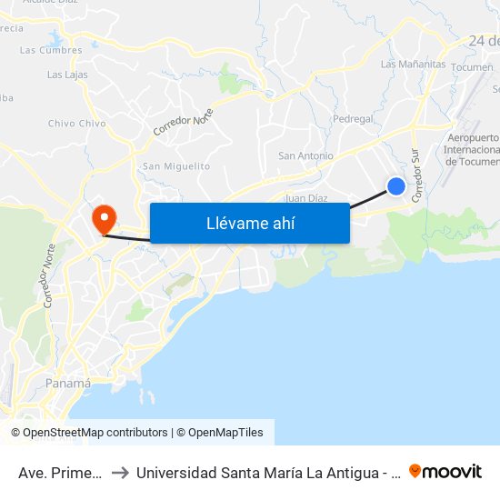 Ave. Primera-I to Universidad Santa María La Antigua - Usma map
