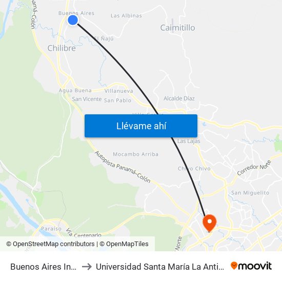 Buenos Aires Interna-I to Universidad Santa María La Antigua - Usma map