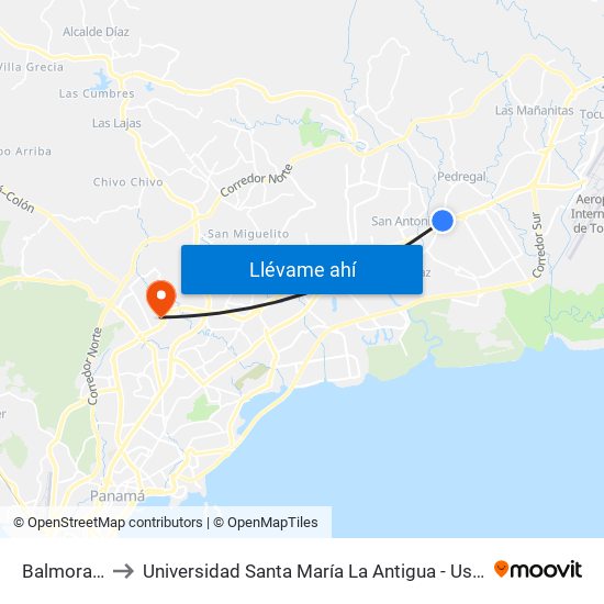 Balmoral-I to Universidad Santa María La Antigua - Usma map