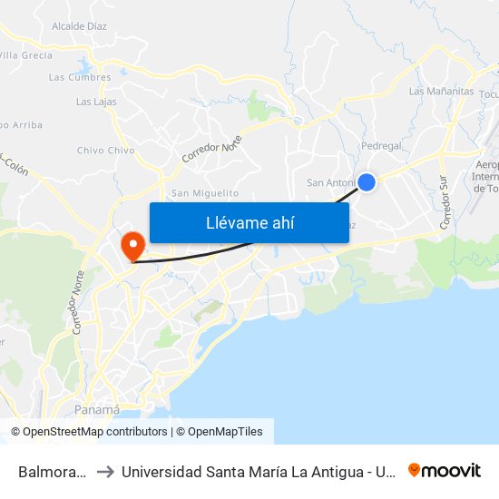 Balmoral-R to Universidad Santa María La Antigua - Usma map