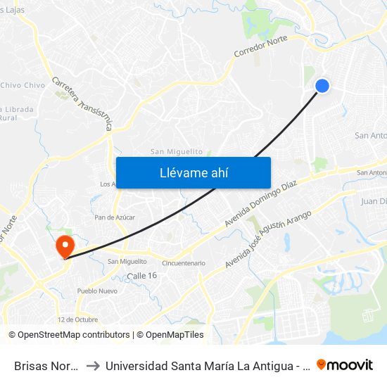 Brisas Norte-I to Universidad Santa María La Antigua - Usma map