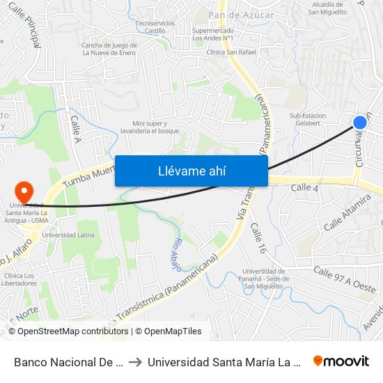 Banco Nacional De Veranillo-I to Universidad Santa María La Antigua - Usma map