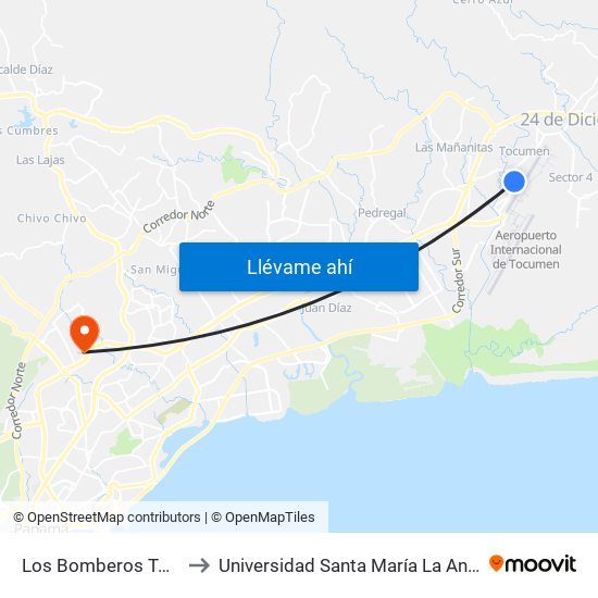 Los Bomberos Tocumen-I to Universidad Santa María La Antigua - Usma map