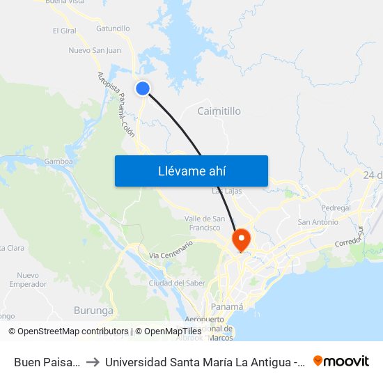 Buen Paisaje-I to Universidad Santa María La Antigua - Usma map
