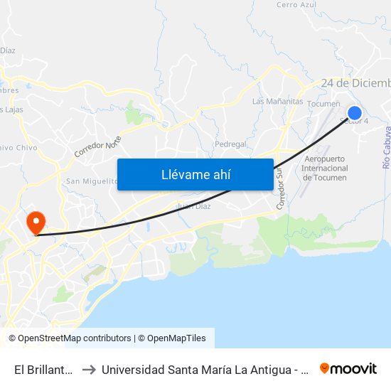 El Brillante-R to Universidad Santa María La Antigua - Usma map