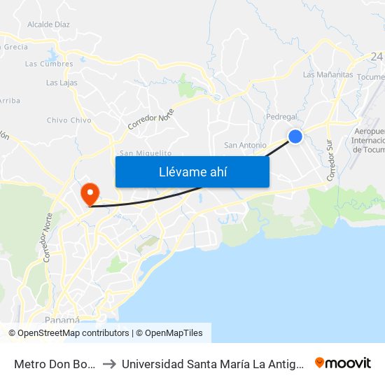 Metro Don Bosco-I to Universidad Santa María La Antigua - Usma map