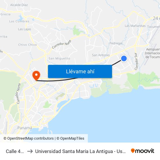 Calle 4-R to Universidad Santa María La Antigua - Usma map