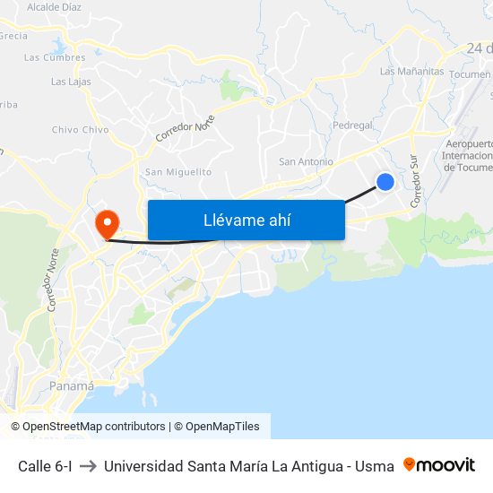 Calle 6-I to Universidad Santa María La Antigua - Usma map