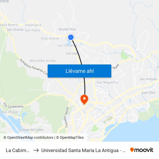 La Cabima-R to Universidad Santa María La Antigua - Usma map