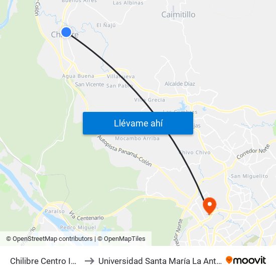 Chilibre Centro Interno-R to Universidad Santa María La Antigua - Usma map