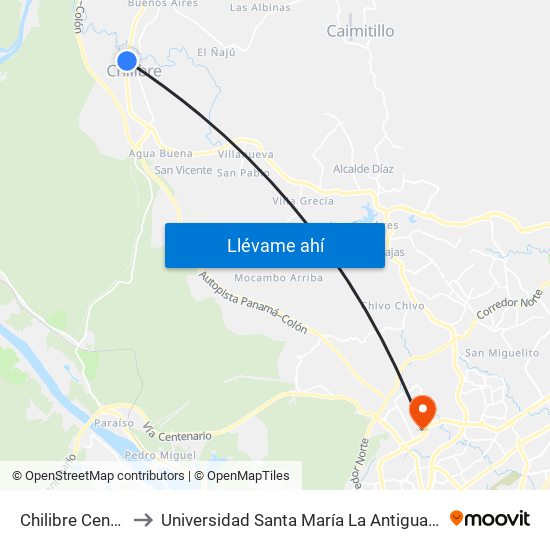 Chilibre Centro-I to Universidad Santa María La Antigua - Usma map