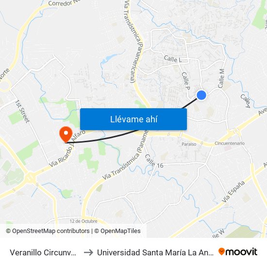 Veranillo Circunvalacion-R to Universidad Santa María La Antigua - Usma map