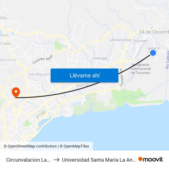 Circunvalacion La Siesta-R to Universidad Santa María La Antigua - Usma map