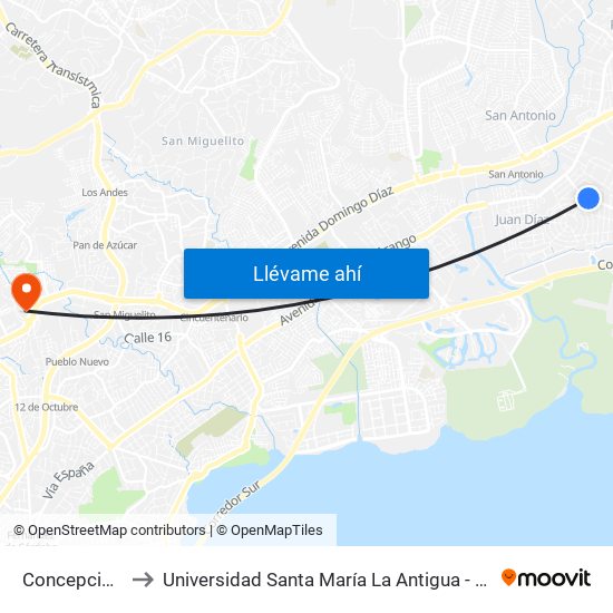 Concepcion-I to Universidad Santa María La Antigua - Usma map