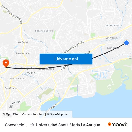 Concepcion-R to Universidad Santa María La Antigua - Usma map