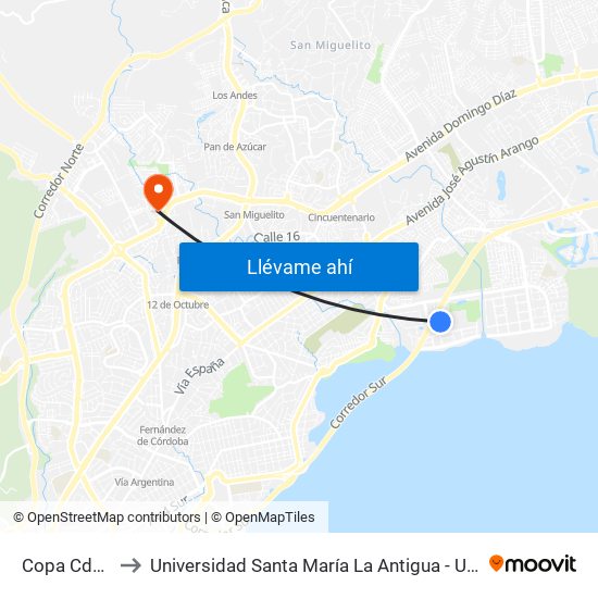 Copa Cde-R to Universidad Santa María La Antigua - Usma map