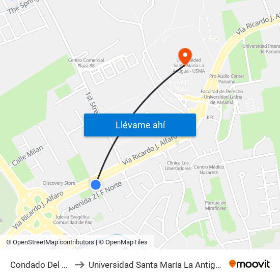 Condado Del Rey-R to Universidad Santa María La Antigua - Usma map