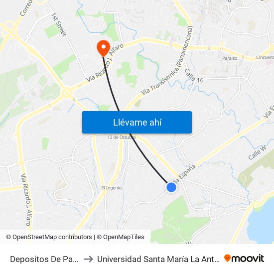 Depositos De Panama-R to Universidad Santa María La Antigua - Usma map